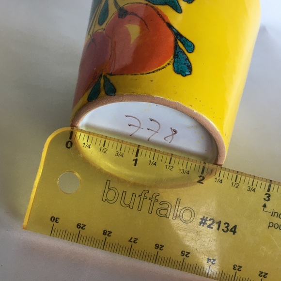 3 Mini Vintage Planter Pots Italy Majolica Painted Cherries Handmade Yellow Red - Picture 11 of 15